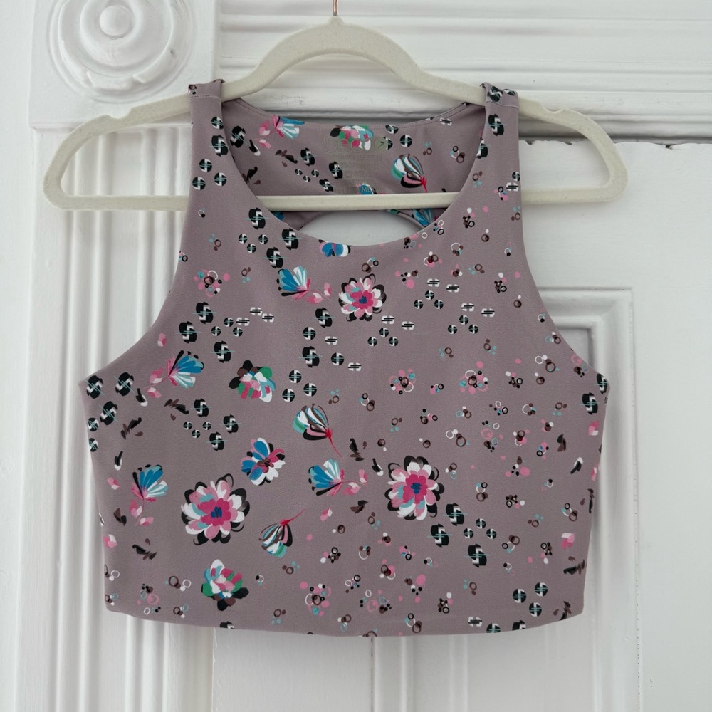 Abstract Floral Print Crop Sports Top - Multicolor